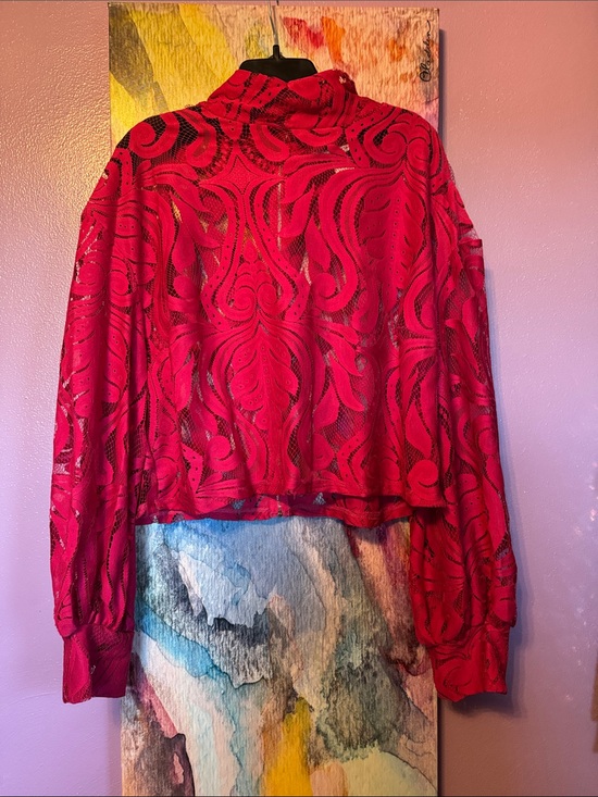 Ashley Stewart Tops - Ashley Stewart Fushia  Sheer Patterned Long-Sleeve Top